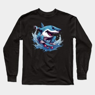 shark riding a skateboard Long Sleeve T-Shirt